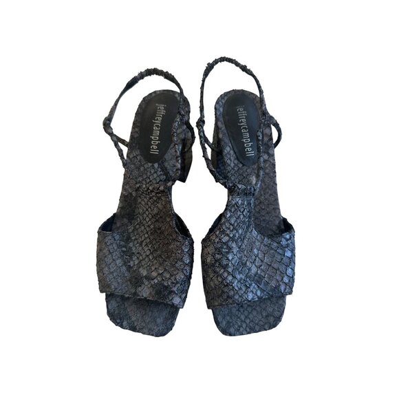 JEFFREY CAMPBELL Gray Black Snake Print Leather Sandals Heels Size 6.5 - Picture 3 of 7